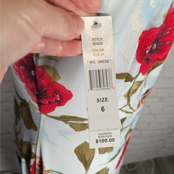 NWT $100 Glamour Floral A-Line Stretchy Dress, 6, Blue, Pink, Green, Gold - Picture 5 of 8